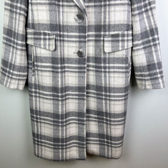 Calvin Klein Walker Plaid Wool Overcoat Single Breasted Pea Coat Gray Cream 10 - Picture 6 of 16